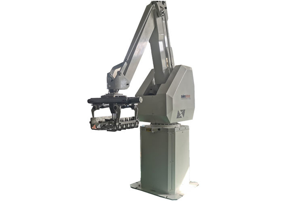 การประหยัดพลังงานการวางซ้อน 4 แกน PLC 50 กก. Bag Palletizer Robot For Feeds Bag